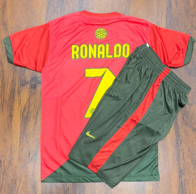 Ronronner Football Jersey for Children - Short Sleeve Shorts Set, No. 7 Red With Socks for Adults and Children